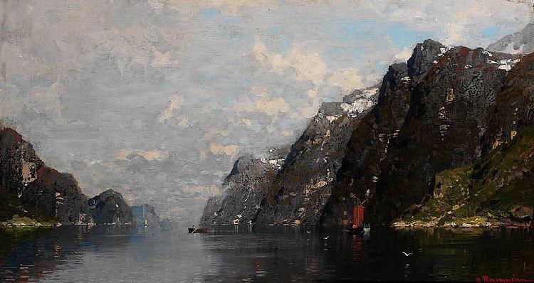 Georg Anton Rasmussen Norsk fjordlandskap oil painting image